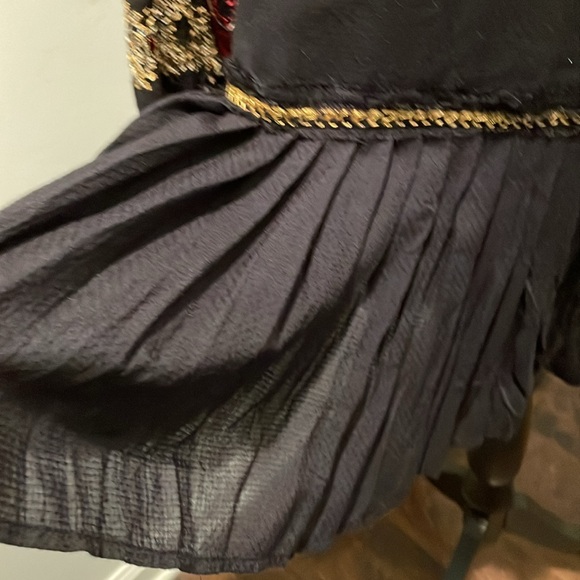 Free People Wild One Peasant Mini Dress SizeS Black Gold Embroidered Drop Waist - Picture 13 of 16